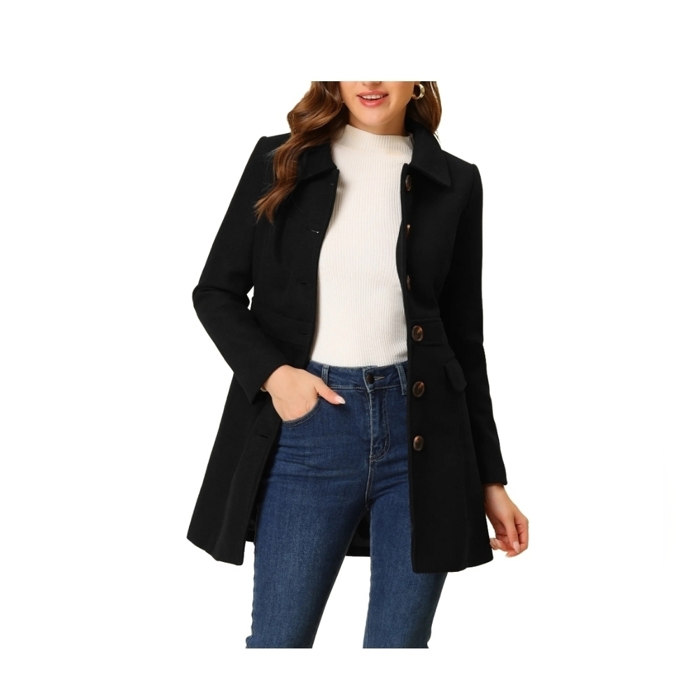Allegra K Women's Peter Pan Collar Single Breasted Mid Length Overcoat Size XL